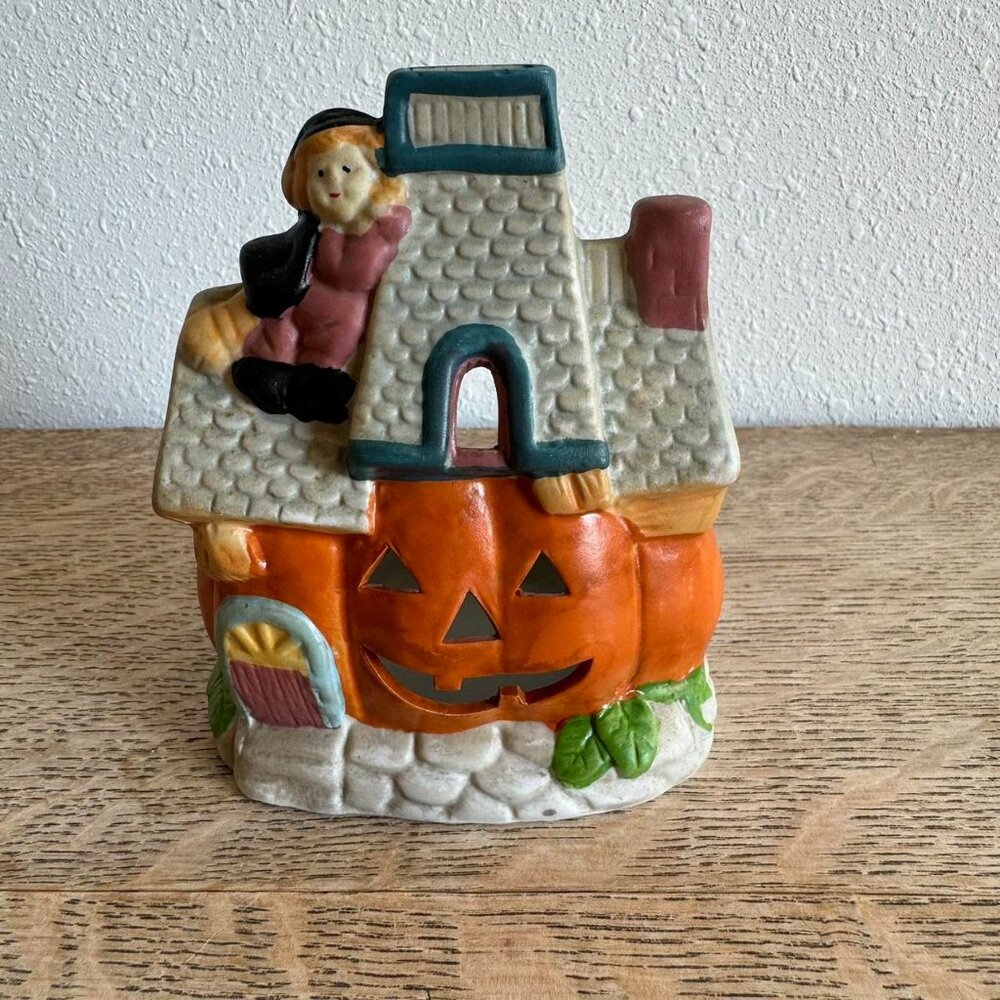 Vintage Halloween Ceramic Witch Cottage Votive Candle Holder